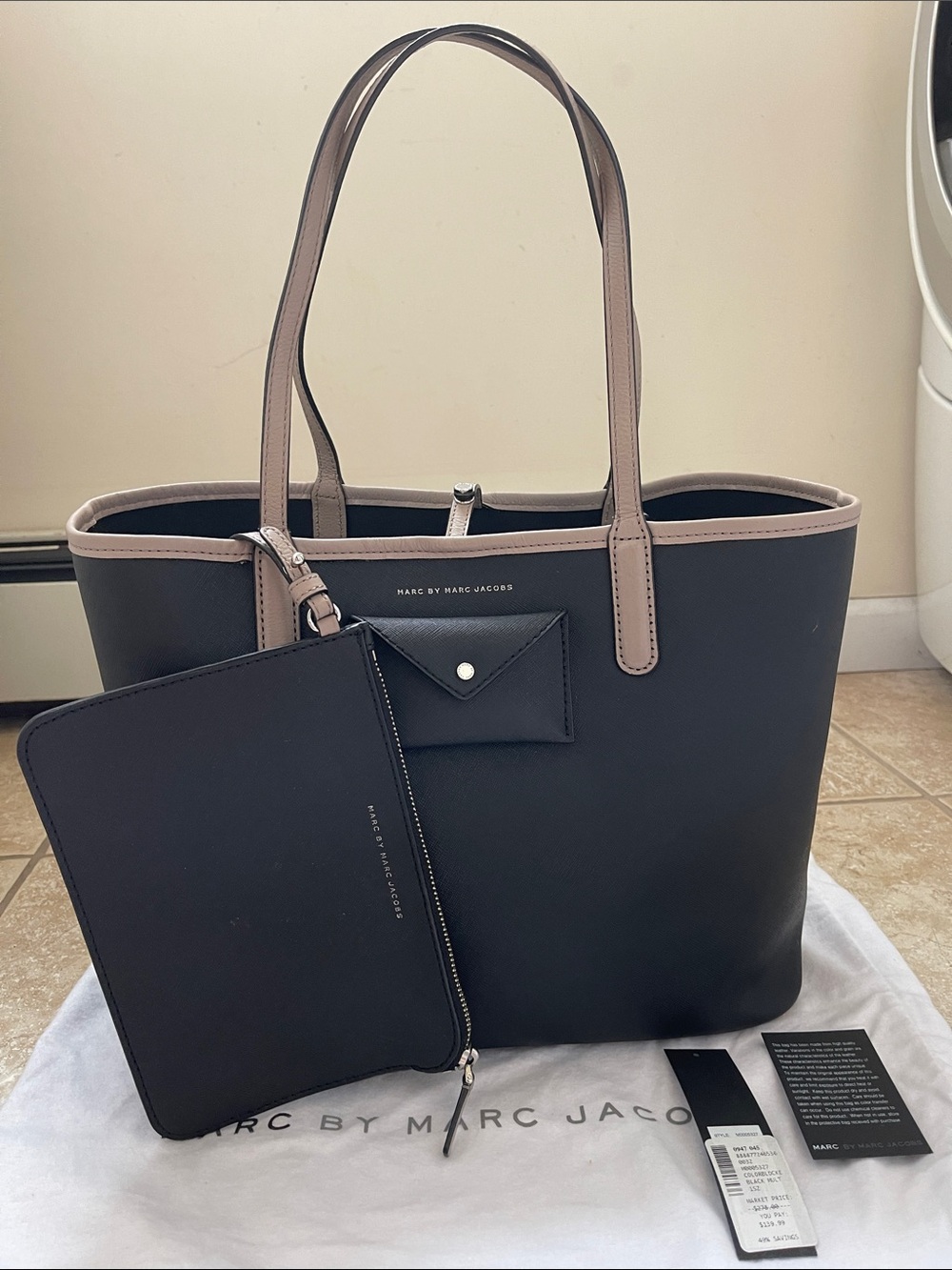 Marc by Marc Jacobs Black Tote with Taupe Trim and Wristlet
